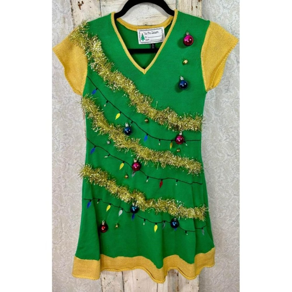 Ugly Christmas Sweater Woman’s Holiday Dress Lights Up! Women’s Size Small